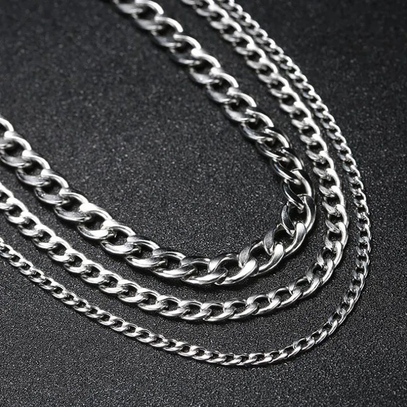 Stainless Steel Chain Necklace Long Hip Hop for Women Men on The Neck  Fashion Jewelry Gift Accessories Silver Color Choker