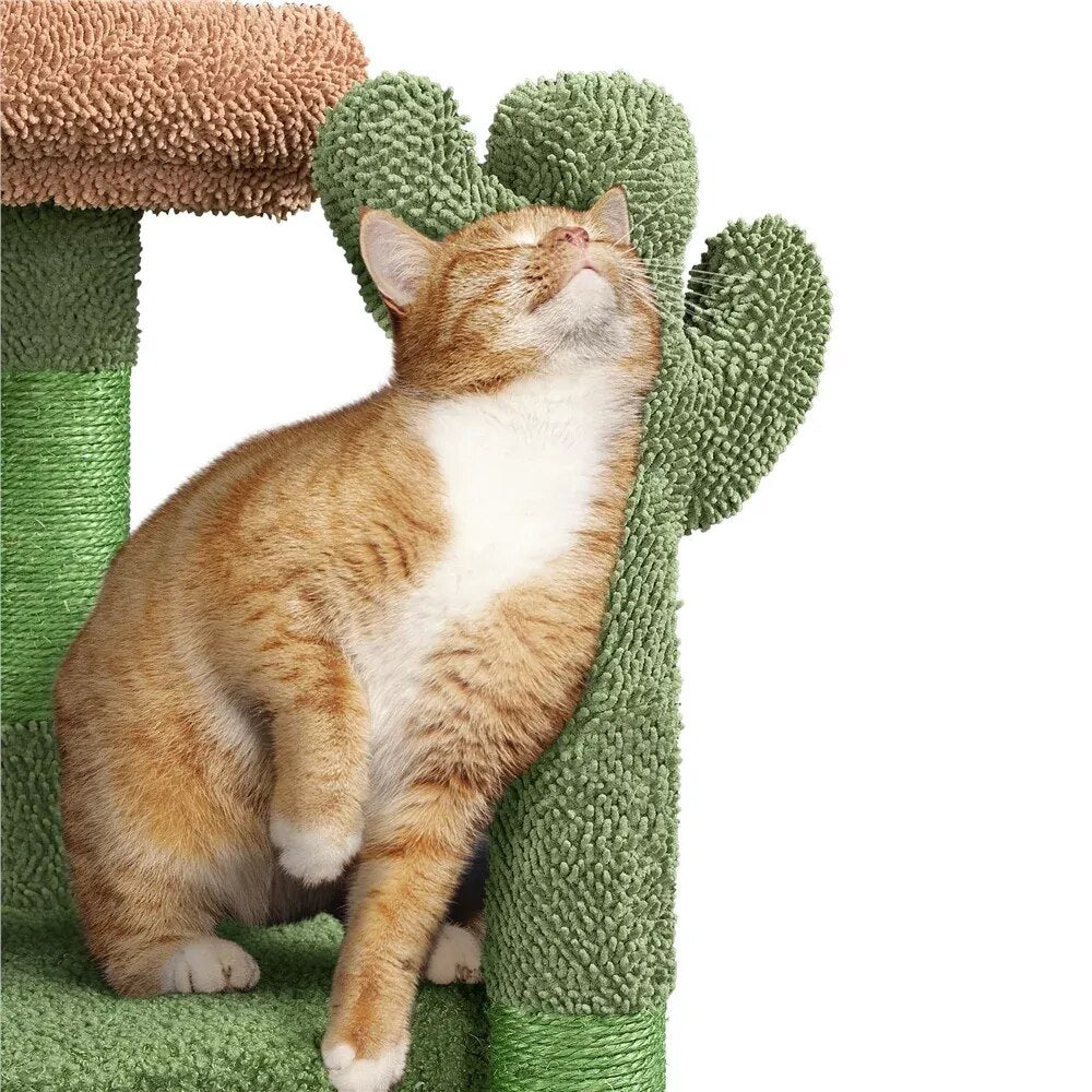 42" H Cactus Cat Tree Tower with Natural Sisal Scratching Posts,Green & Brown,Cat Supplies So That Cats Can Play Happily At Home