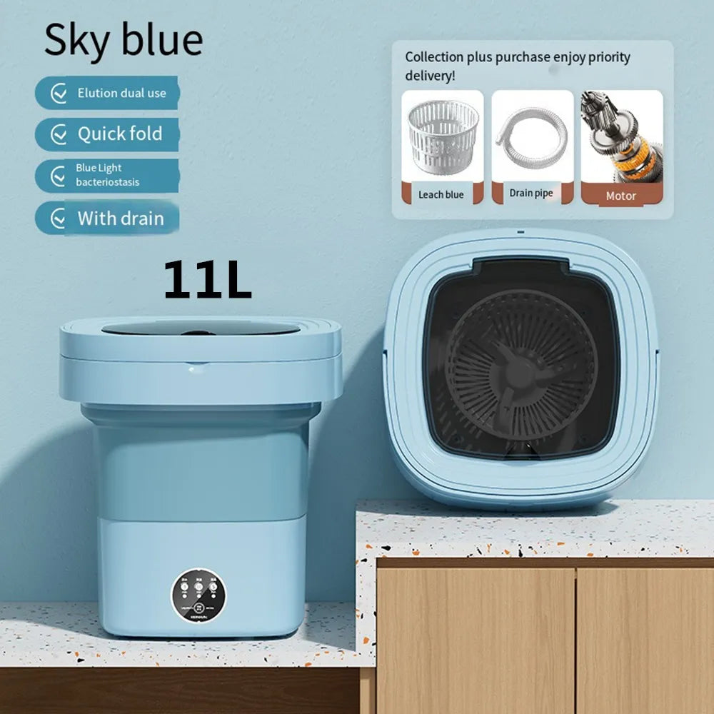 Machine à laver portative pliante de grande capacité de 6L 11L avec seau de sèche-linge pour vêtements voyage maison sous-vêtements chaussettes Mini laveuse