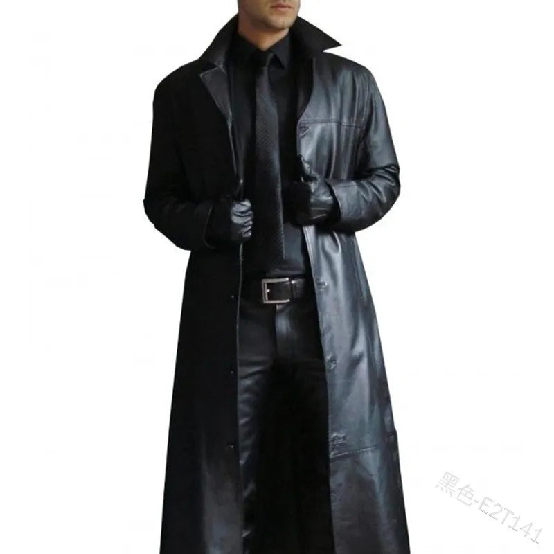 Wepbel hommes Faux cuir Trench mode à manches longues automne coupe-vent manteau mince en cuir longue veste en cuir hommes veste vêtements d'extérieur