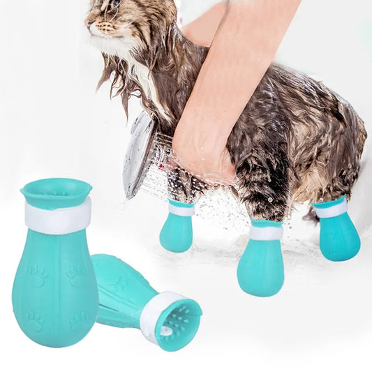 Protecteur de griffes de chat, chaussures de bain anti-rayures pour chat, bottes de lavage de bain réglables pour animaux de compagnie, couvre-ongles de patte de chat, fournitures de toilettage pour animaux de compagnie