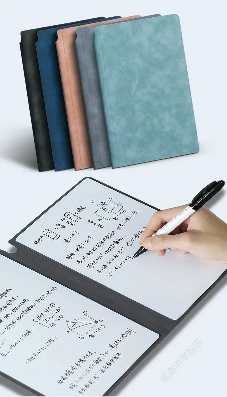 A5 Reusable Whiteboard Notebook Leather Memo Free Whiteboard Pen Erasing Cloth Weekly Planner Portable Stylish Office Notebooks