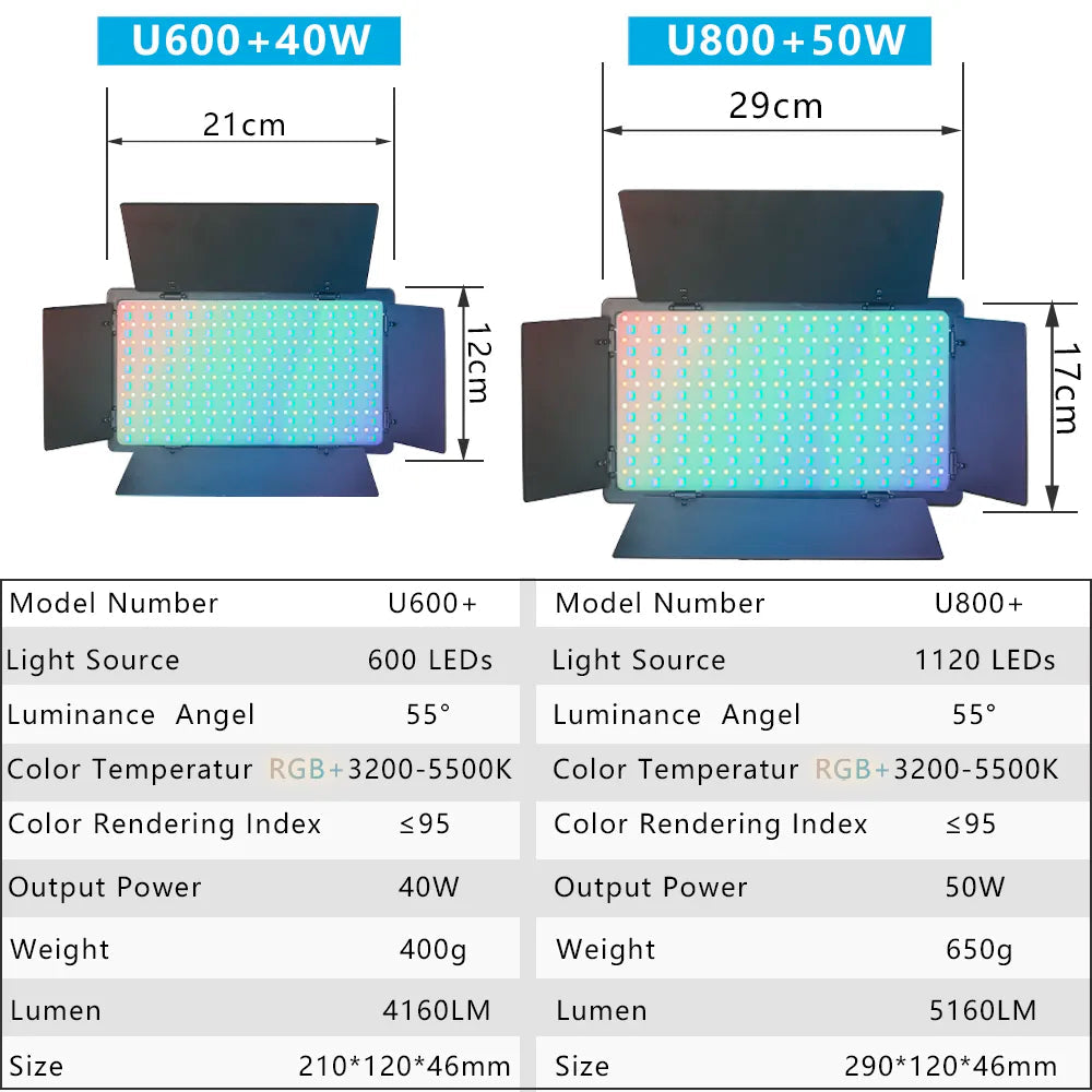 Luz LED U800 RGB para fotografía, luz de estudio fotográfico, cámara, teléfono, grabación de vídeo, Panel RGB, lámpara LED Vdieo para YOUTUBE Tiktok LIVE