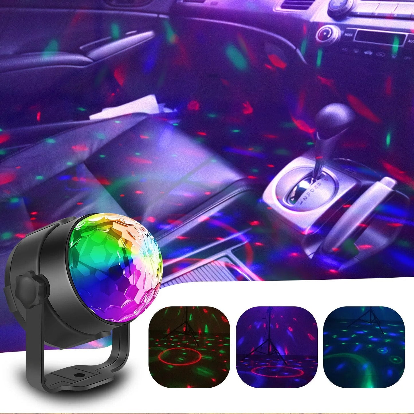 ALIEN 5V USB RGB Disco Ball Light Sound Activated Rotating Strobe  Lamp with Car Hole for DJ Party Wedding Dance Xmas Holiday