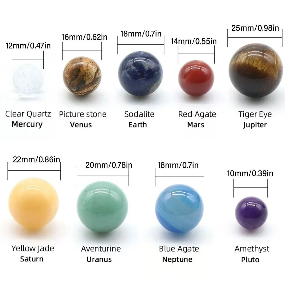 Creative Natural Crystal 8/9 Planet Ball Solar System Round Original Stone Popular Science Ornament Sphere Galaxy Model Gift Box