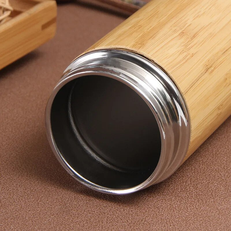 300ml-500ml Creative Bamboo Thermos Bottle Stainless Steel Water Bottles Vacuum Flask Portable Coffee Thermos Cup Customize Logo