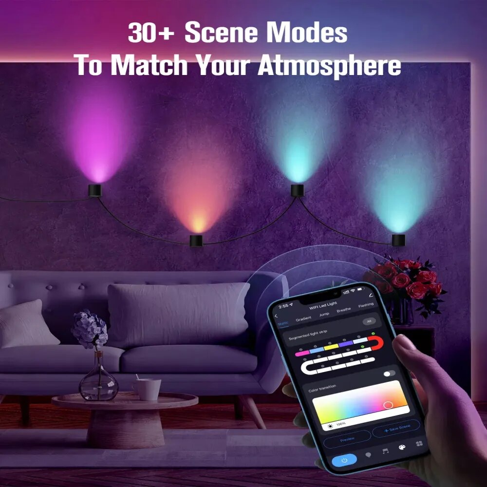 Tuya Wifi Modern Simple Smart Wall Lamp Decorated With Various Color Lines Living Room RGB Dimmable Smart Wall Lamp