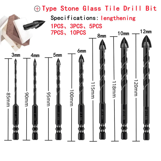 Cross Hexagon Tile Glass Cement Metal Ceramic Wood Plastic Hole Saw Triangle Alloy Drill Bit Size 3mm 4mm 5mm 6mm 8mm 10mm 12mm