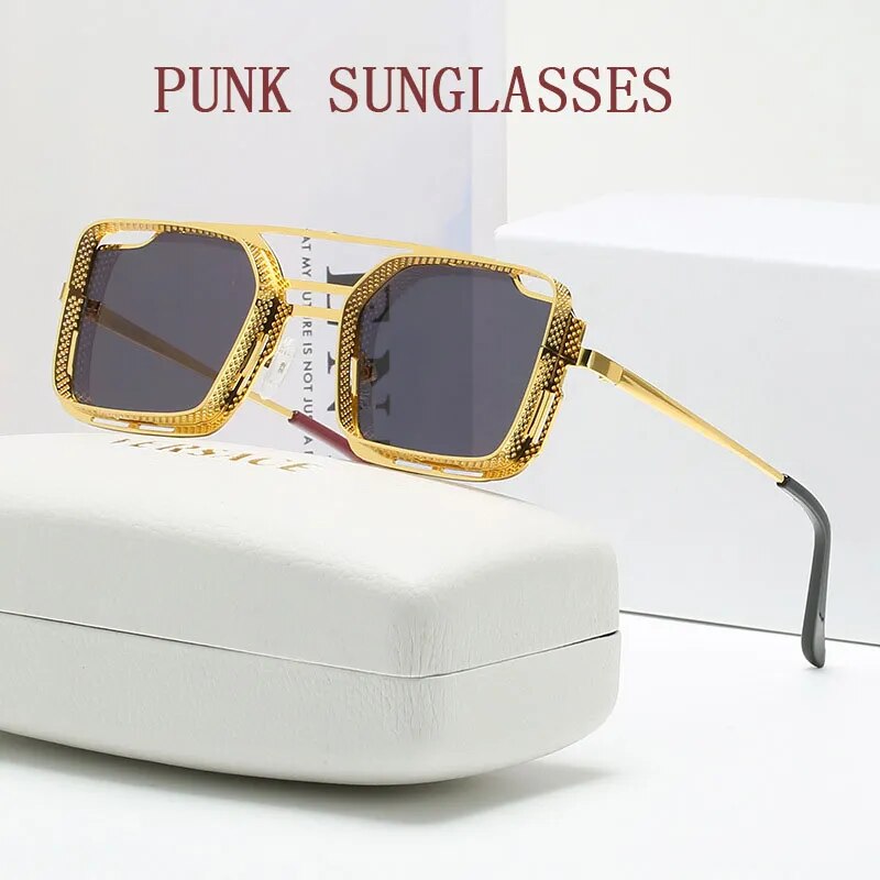 Yellow Square Punk Sunglasses For Men 2022 Steampunk Fashion Glasses Women Luxury Retro Shades Vintage Polar Oculos Gafas De Sol