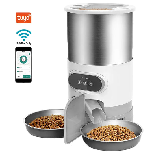 Cat Timing Feeder Smart APP Cat Feeder Stainless steel Double Meal Pet Food Remote Feeding Automatic Dispenser Suitable Cats Dog