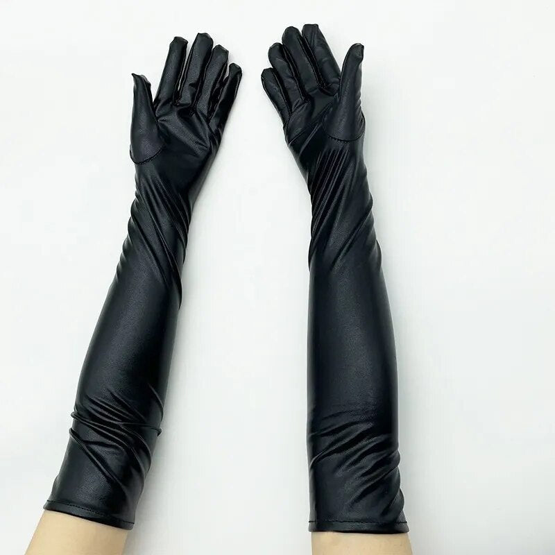 Gants longs de Performance de danse sur poteau enduits de cuir verni pour adultes, accessoires de Costume d'halloween, gants serrés