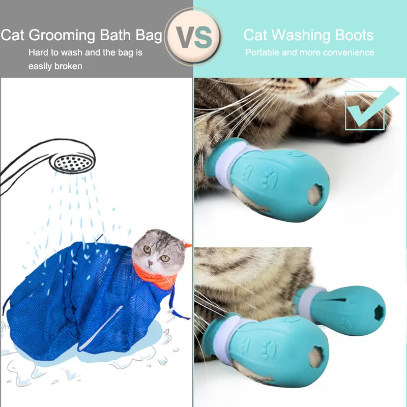 Protector de garra de gato para baño, zapatos antiarañazos para gato, botas de lavado de baño ajustables para mascotas, cubierta de uñas con pata de gato, suministros para el cuidado de mascotas