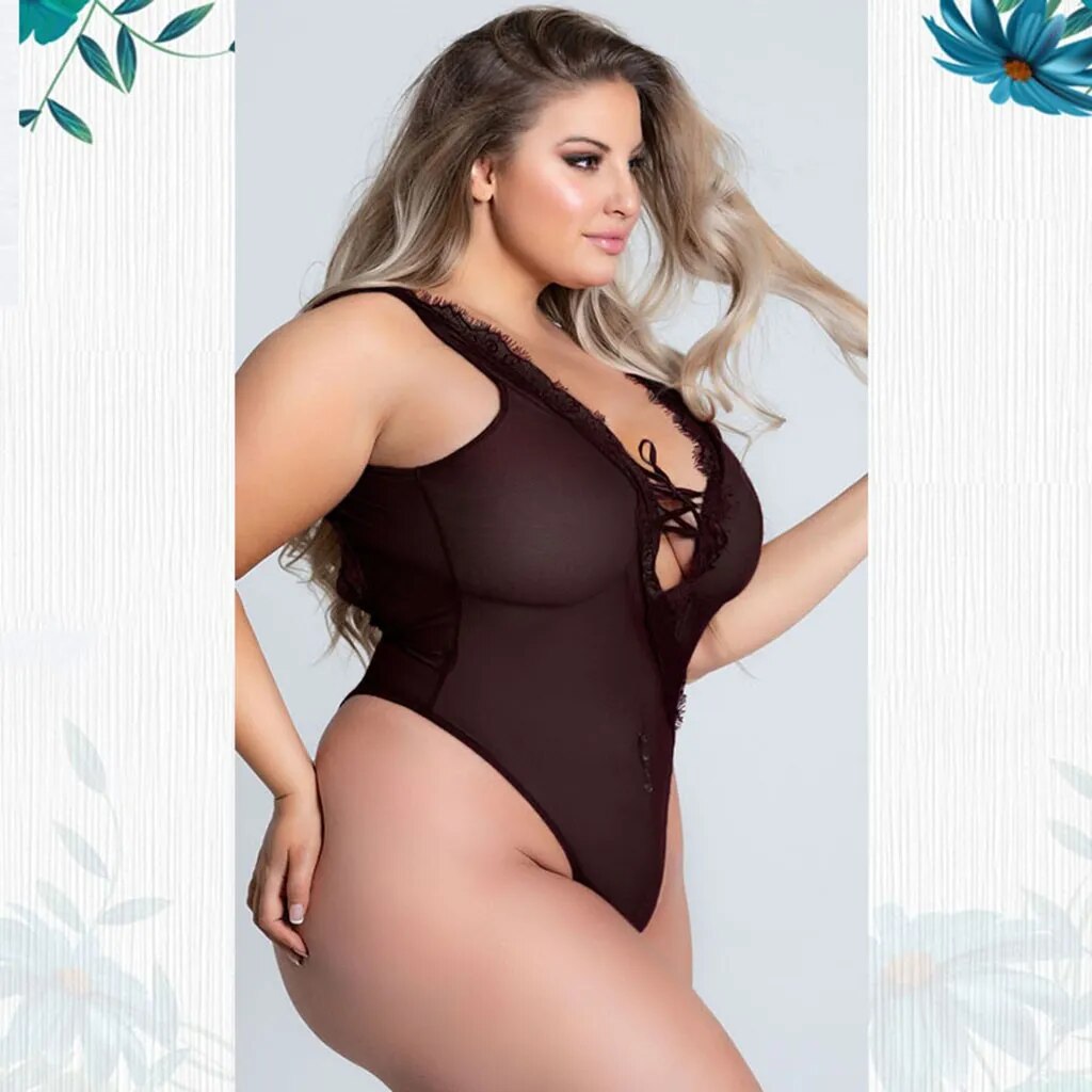 Femmes grande taille sous-vêtements Sexy pyjamas Lingerie col en v profond dos nu body tentation Lingerie lenceria para damas 