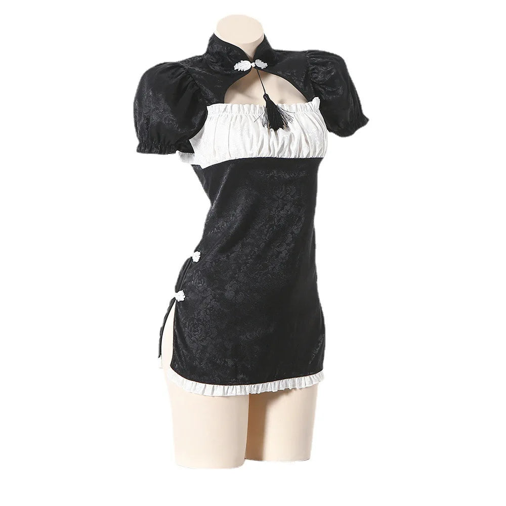 Wanita – robe de nuit Sexy ajourée pour femmes, dos nu, à lacets, croix, vêtements de nuit sensuels, Style chinois, Vintage, fendue, Cosplay