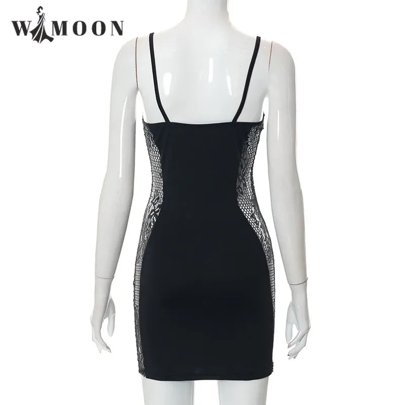 Club Mesh Solid Sleeveless Slip V Neck Patchwork See Through Dress 2023 Summer Women Fashion Sexy Party Outfits Y2K Solid Dress