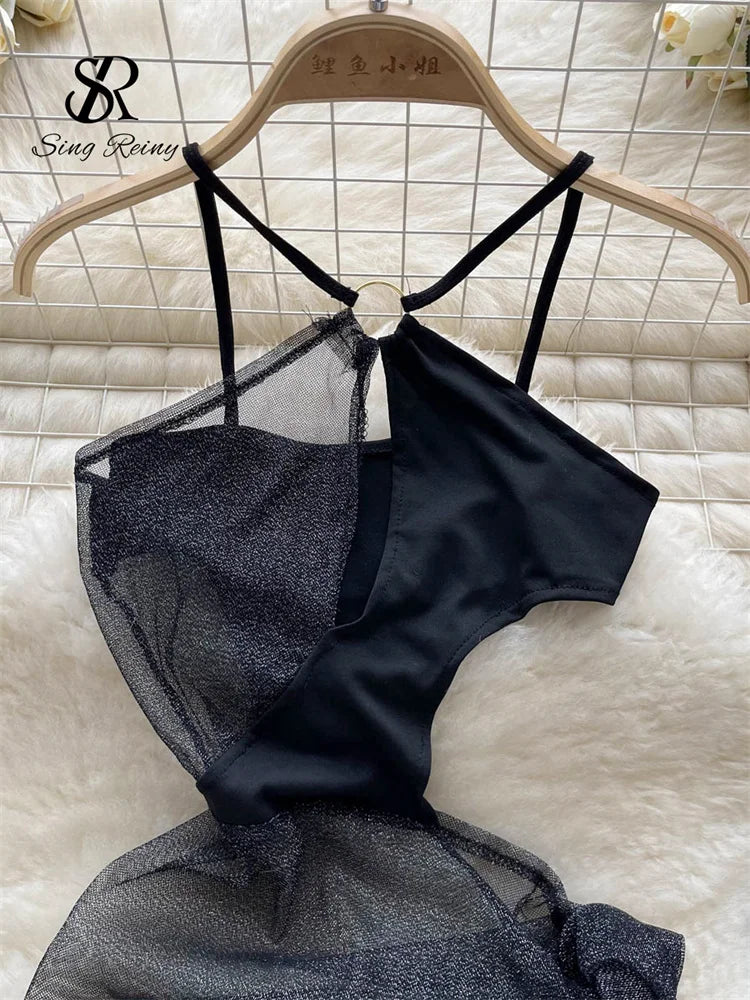 Wanita – robe de nuit sensuelle en maille, sans manches, brillante, vêtements de nuit sexy, transparente, ajourée, transparente, 2023