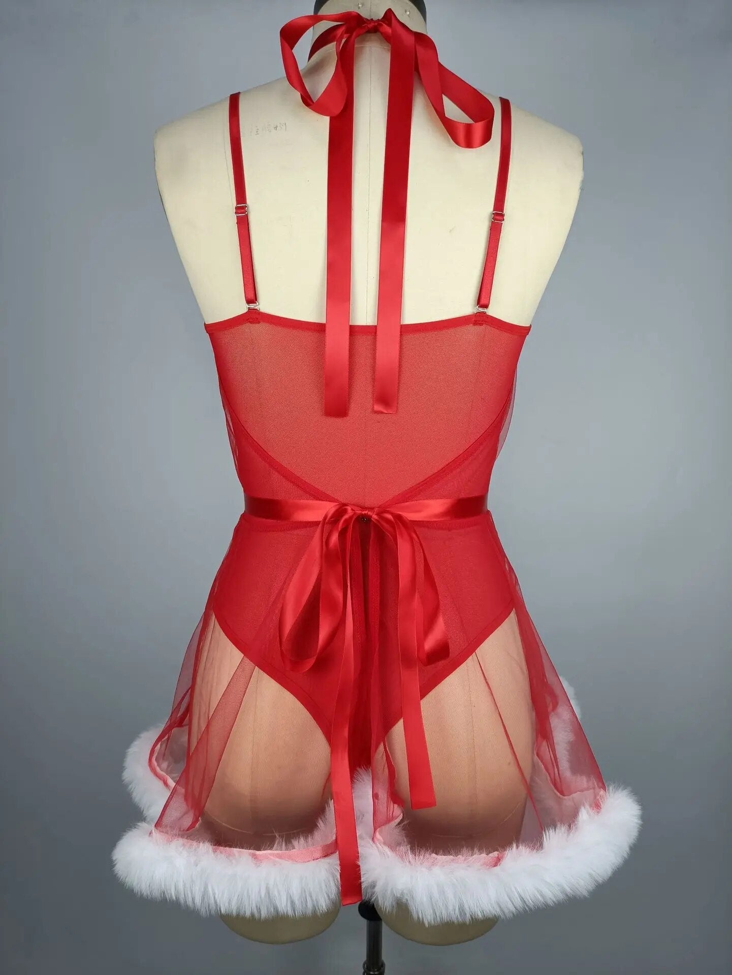 Body fantaisie de noël avec robe transparente Sissy, Costumes féminins adultes, costume sexuel, désir rouge, tenue pour fille chaude