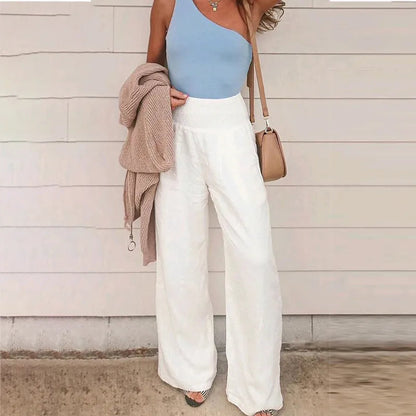 Women Cotton Linen Loose Wide Leg Pants 2023 Spring Summer Office Lady Casual Solid Jogger Elastic Waist Oversized Trousers