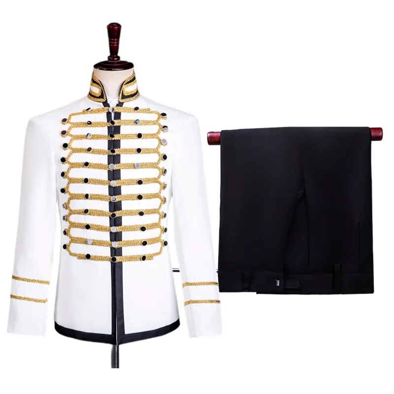 [Veste + pantalon] livraison gratuite chaîne en or blanc costume militaire Peaky Blinders Cosplay robes de soirée élégant hommes costumes de mariage marié