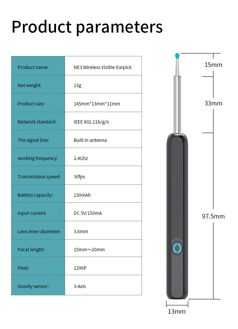 Limpiador de oídos, herramienta de eliminación de cera de oídos de alta precisión con cámara, luz LED, otoscopio inalámbrico, Kit de limpieza de oídos inteligente