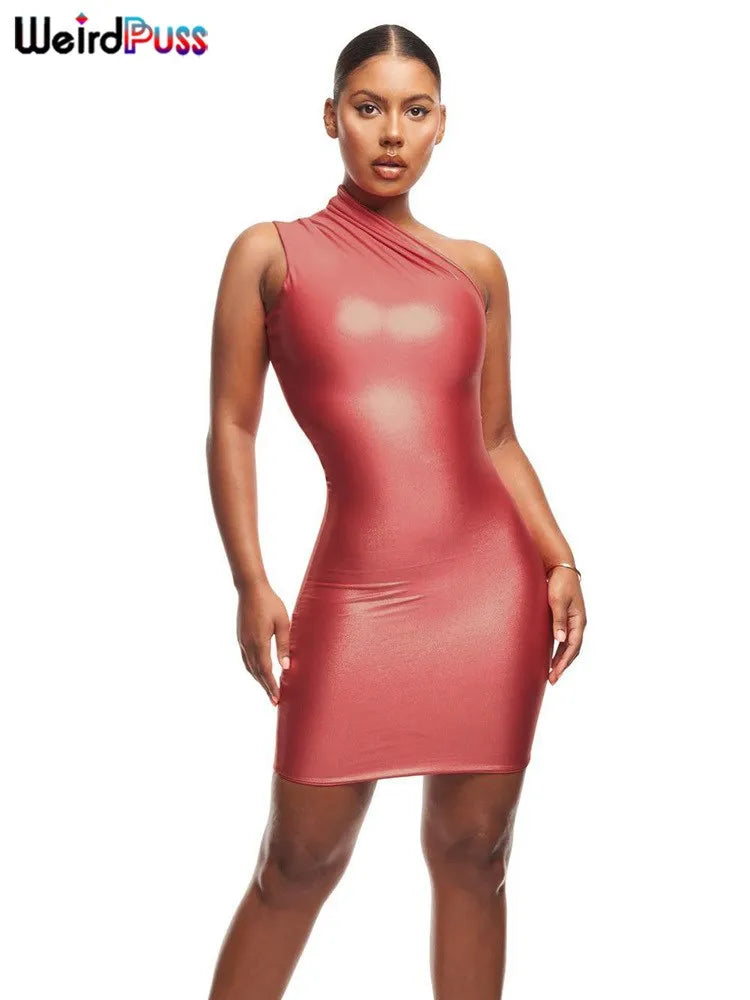 Weird Puss – robe de luxe Sexy pour femmes, élastique, sans manches, épaules inclinées, tendance, couleur unie, pêche, hanche, moulante, vacances, anniversaire, Clubwear