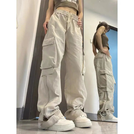 Pantalon Cargo à poches latérales pour femmes, Baggy Y2k, taille haute pour les amoureux, droit, décontracté, avec cordon de serrage, nouvelle collection 2023