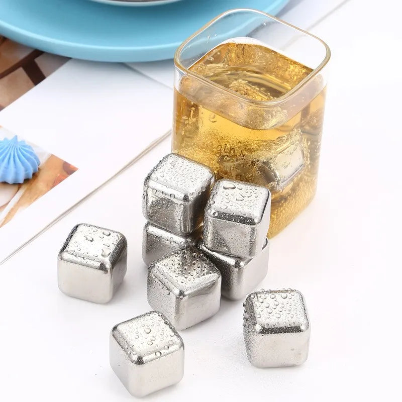 4/6/8 Pcs Stainless Steel Ice Cubes Reusable Ice Ball Cooling Stones Cooling Cube Chilling Rock Party Bar Accessory