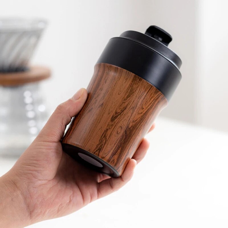 Tasse à café Portable en Grain de bois avec couvercles, gobelet isolé sous vide, tasse Thermos pour garder le café, le thé, chaud et froid, revêtement intérieur en céramique