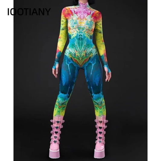 Cosplay Costume Female Woman Sexy Suit Color Element Blue Muscle Halloween Bodysuit Adults High-waisted Sports Jumpsuit