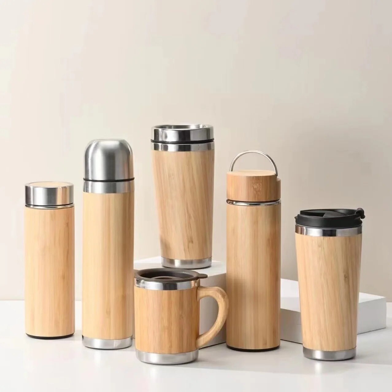 Eco-friendly Thermos Water Bottles, Stainless Steel Coffee Thermal Mugs, Creative Natural Bamboo