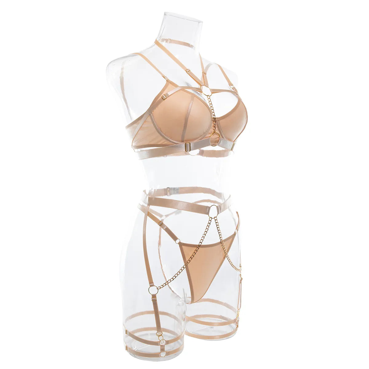 Halterneck Lingerie Sets For Women Luxury With Chain G-string Fine Chain Underwear Set Bra Outfit Transparent Intimate Sexy