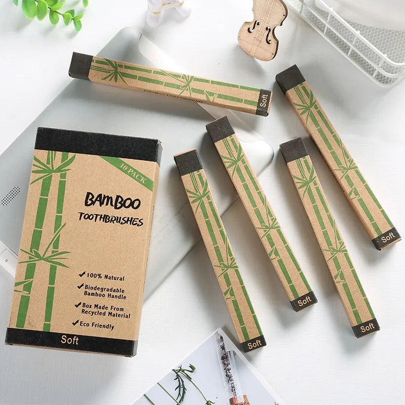 Cross Border Single Bamboo Toothbrush Set Natural Bamboo Toothbrush Tablet Set Ten Pack Bamboo Products Toothbrush