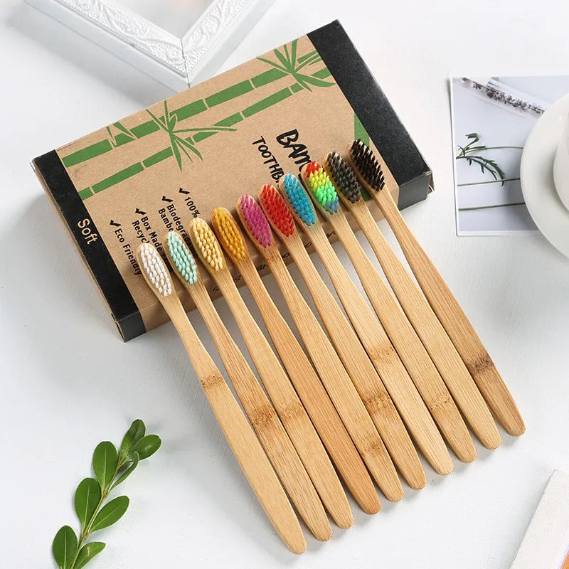 Cross Border Single Bamboo Toothbrush Set Natural Bamboo Toothbrush Tablet Set Ten Pack Bamboo Products Toothbrush