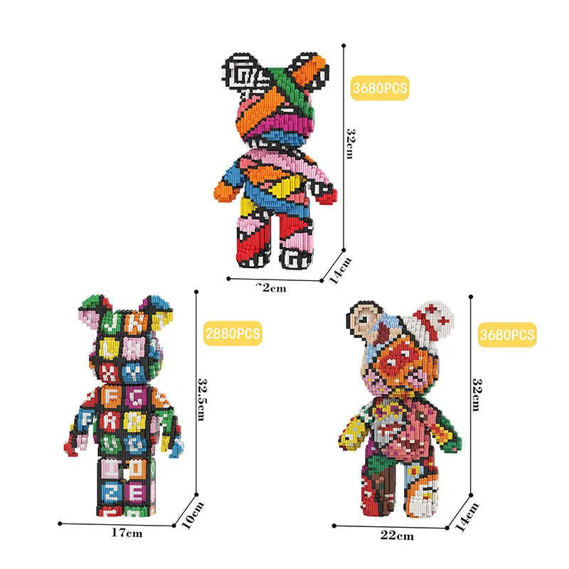 Mini ours violent de dessin animé, modèle de couleur Bearbrick avec bloc de construction léger, briques en Micro diamant, jouets pour enfants, coffret cadeau d'anniversaire