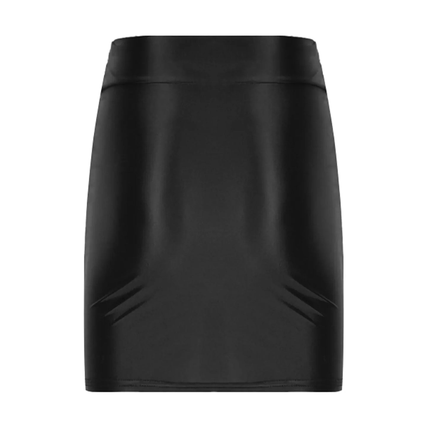 Womens Night Club Party Mini Skirts Solid Color Pencil Skirt Elastic Waistband Miniskirt Casual High Waist Glossy Clubwear