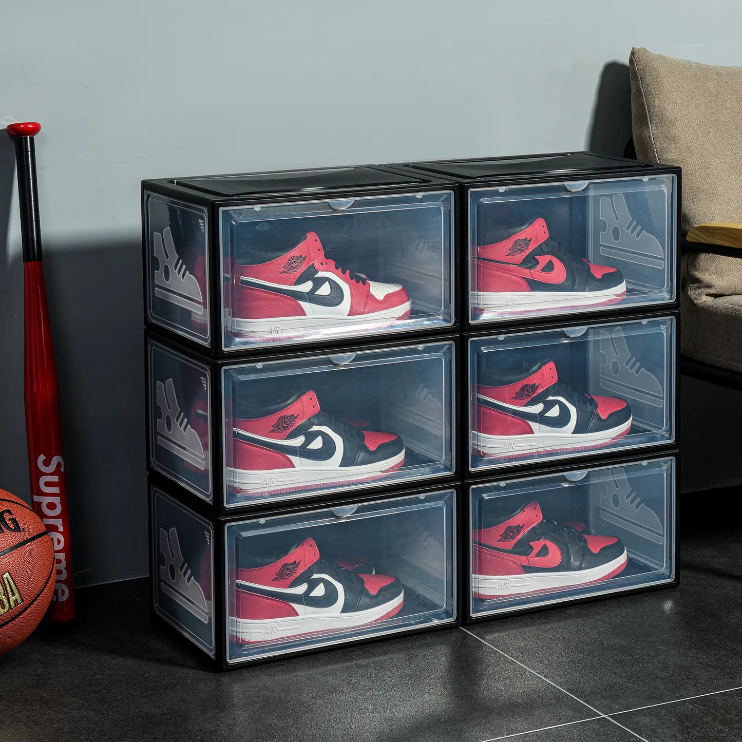 1Pack AJ Sneakers Box  Hardened Plastic Shoe Box  Stackable Cabinet Storage Box High-top Dustproof AJ Shoes Organizers Shoe Rack