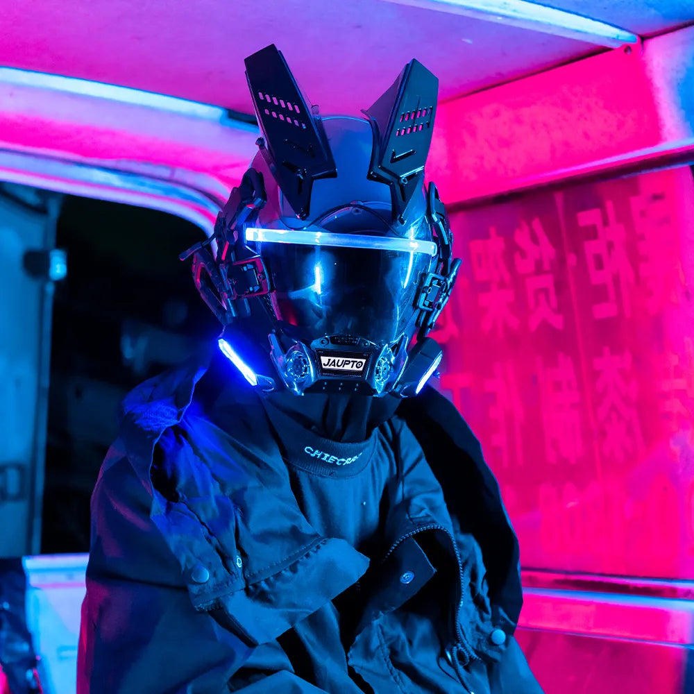 Cyberpunk Mask Cosplay Role Playing Prop Night City Neon Helmet Personalized Army Mechanical Music Festival for Halloween Party