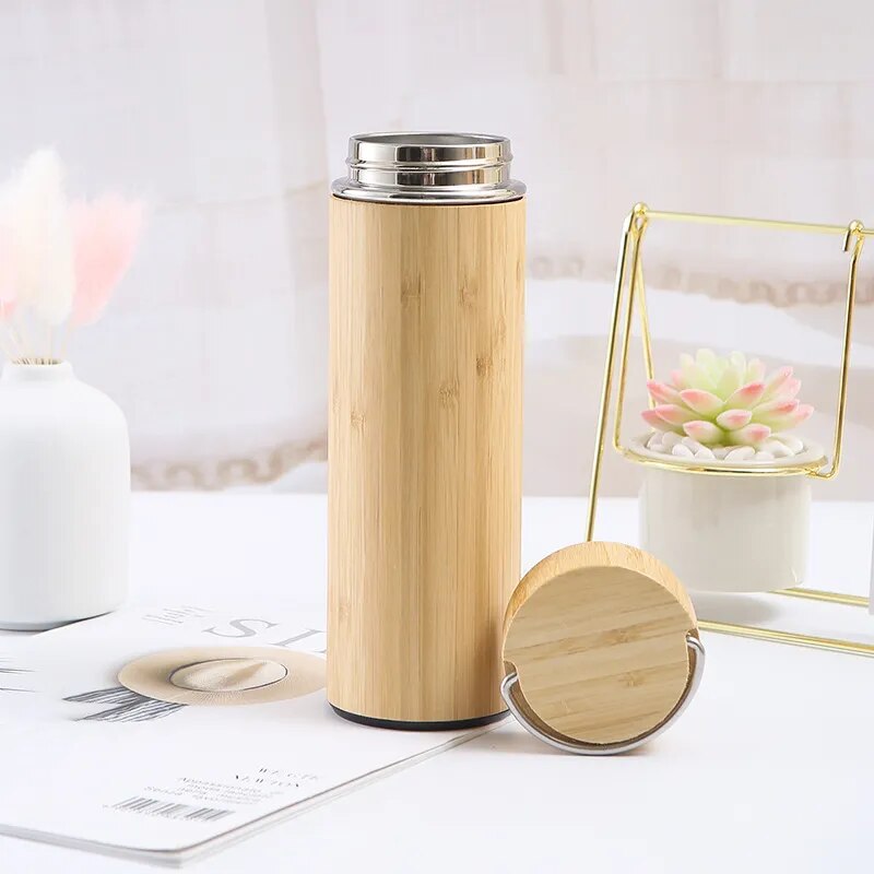 300ml-500ml Creative Bamboo Thermos Bottle Stainless Steel Water Bottles Vacuum Flask Portable Coffee Thermos Cup Customize Logo