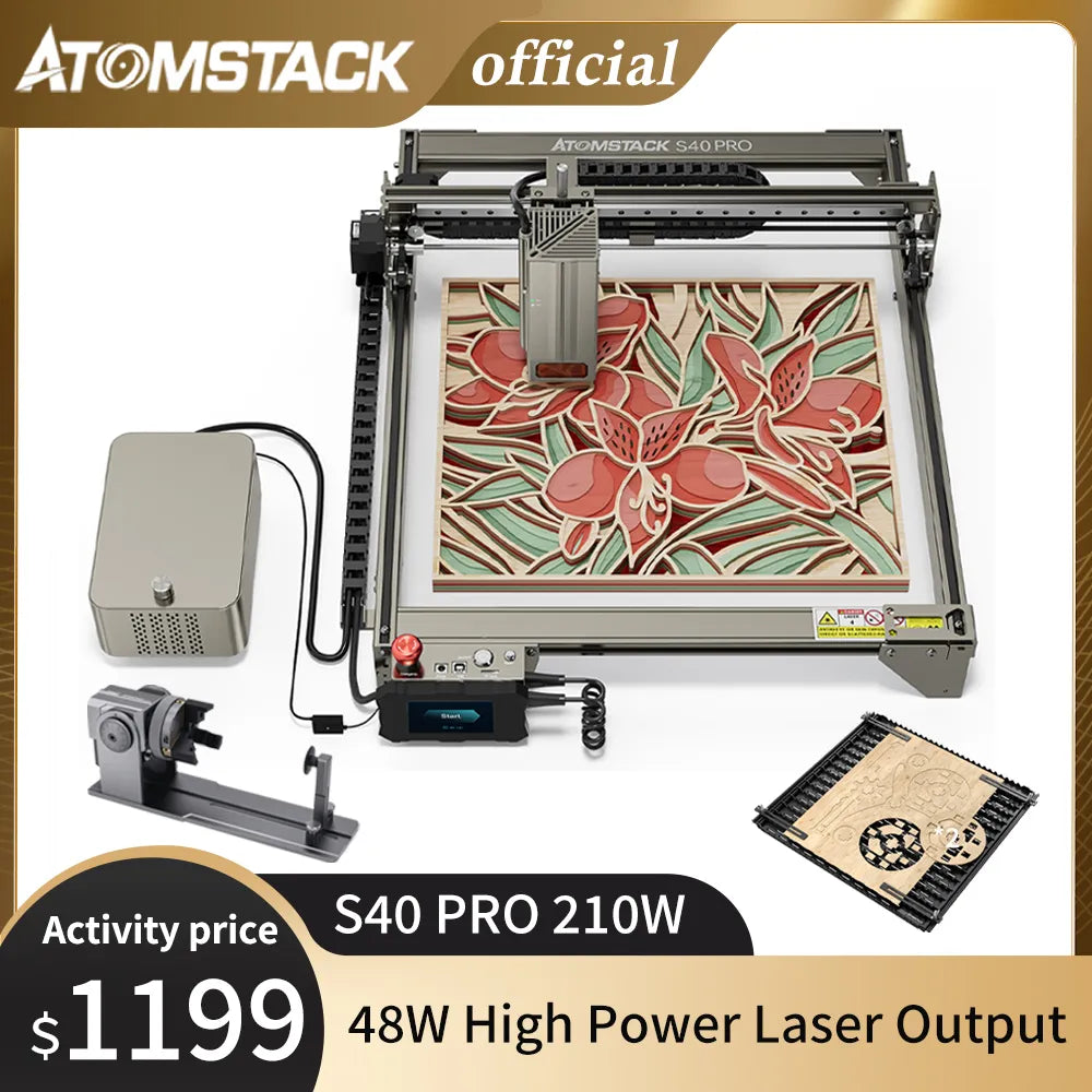 ATOMSTACK S40 X40 Pro 210W Machine de découpe et gravure Laser de qualité professionnelle double Mode 24W/48W graveur sur métal assistance pneumatique automatique