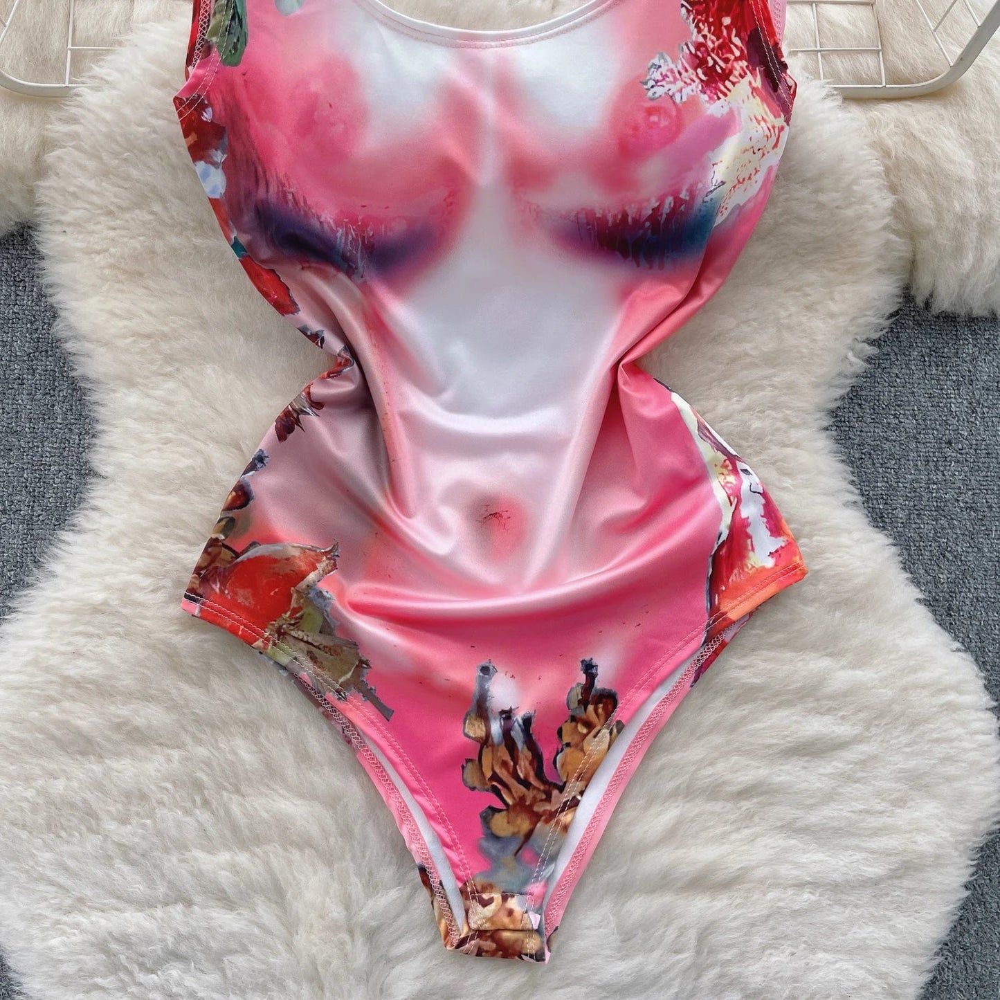 Body Sexy con estampado sin espalda para mujer, Bikini Sensual floral elástico sin mangas con tirantes, monos ajustados con entrepierna abierta Wanita