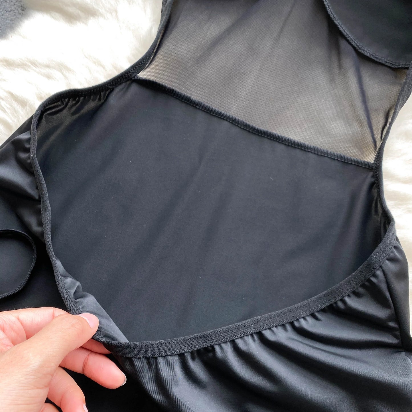 Wanita – chemise de nuit transparente et Sexy pour femmes, dos nu, bretelles croisées, vêtement de nuit fin + tongs, moulante, en maille, courte