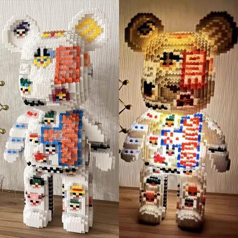 Mini ours violent de dessin animé, modèle de couleur Bearbrick avec bloc de construction léger, briques en Micro diamant, jouets pour enfants, coffret cadeau d'anniversaire