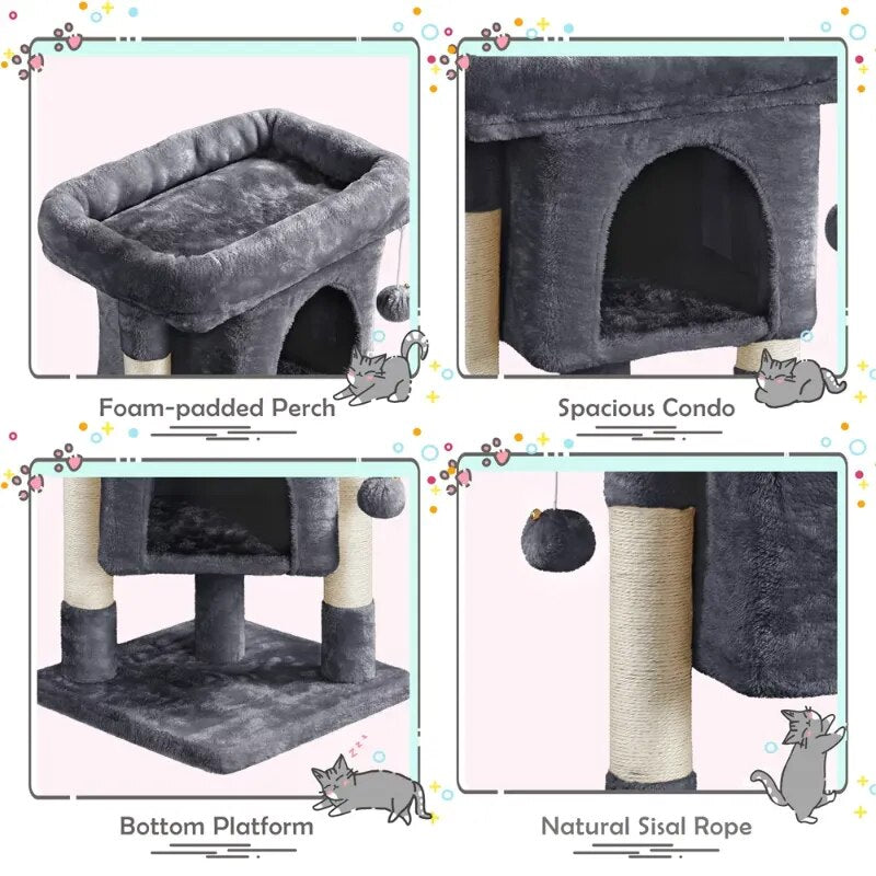 SmileMart Torre de condominio de árbol para gatos de 2 niveles de 23,5 pulgadas de alto con percha de felpa, casa para gatos gris oscuro, árbol para gatos, casa en el árbol para gatos