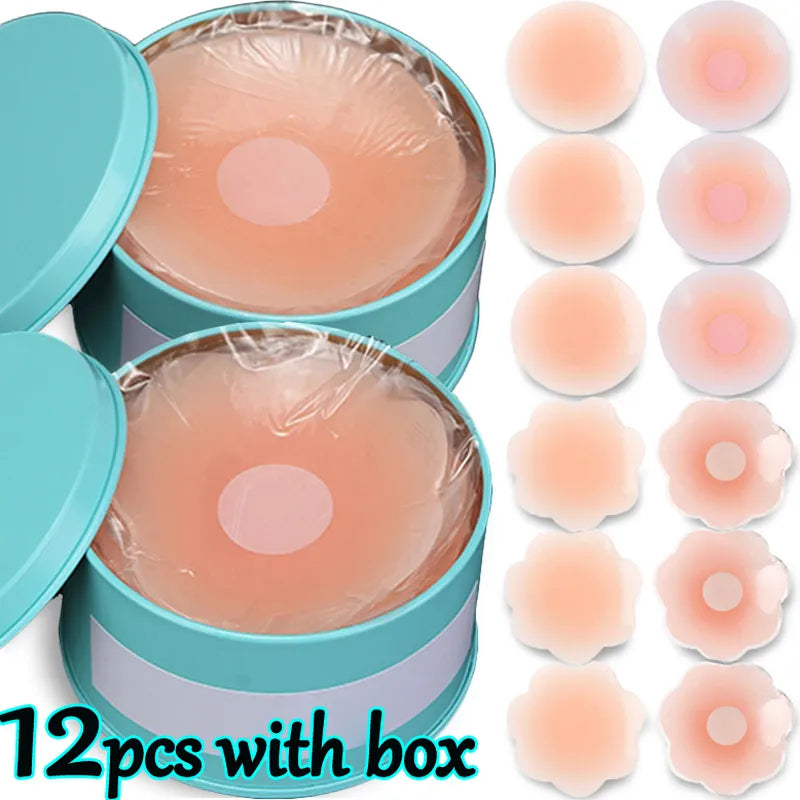 12pcs with Box Silicone Nipple Cover Reusable Women Breast Lift Invisible Bra Pasties Adhesive Bra Pads Sticker Patch