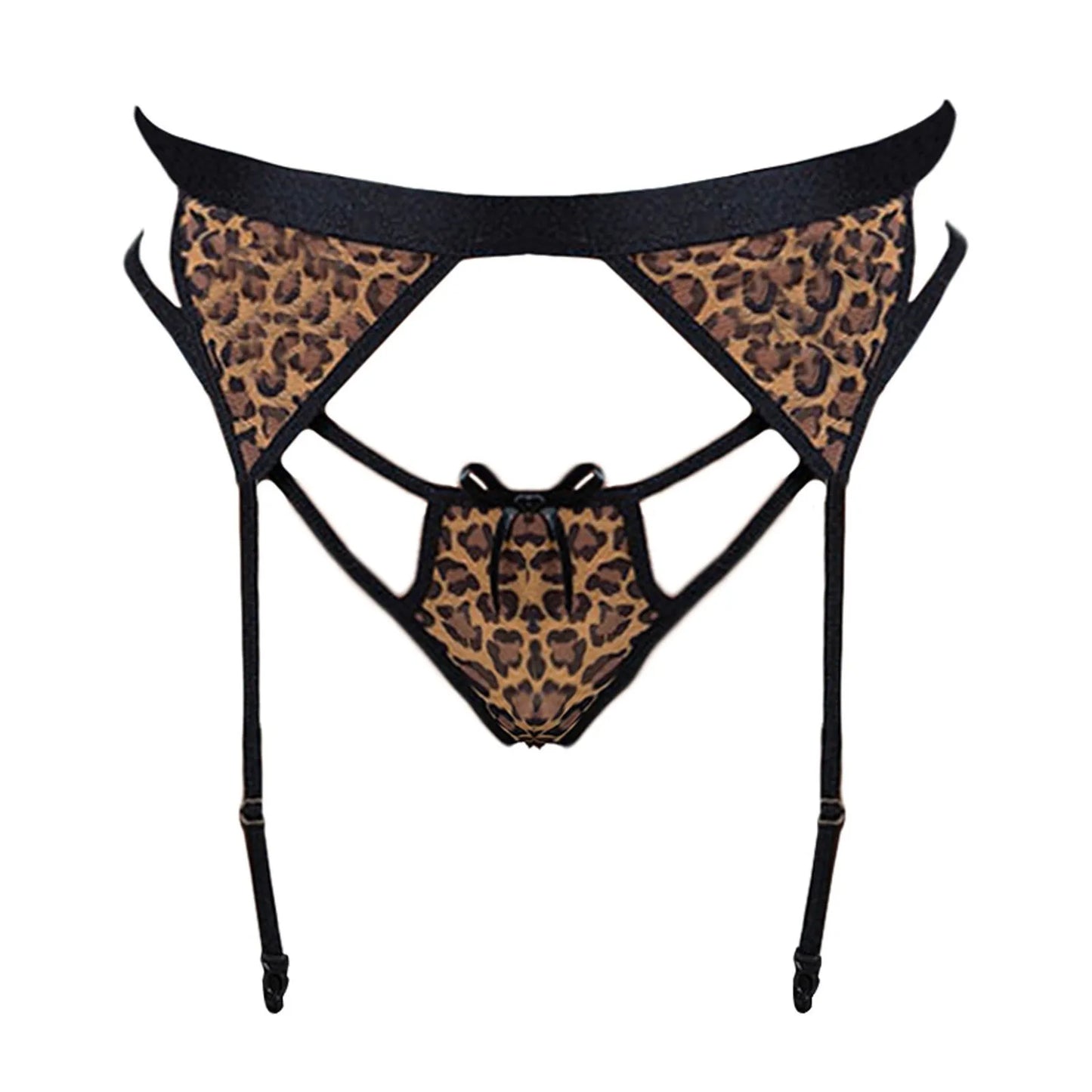 Lencería Sexy para mujer de talla grande, conjunto de lencería con sujetador inalámbrico de leopardo, Tanga con cuello de Liga, ropa de dormir, lencería femenina 