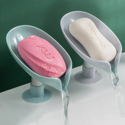 2pcs Drain Soap Holder Leaf Shape Soap Box Suction Cup Tray Drying Rack for Shower Sponge Container Kitchen Bathroom