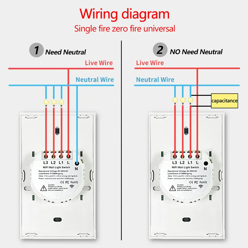 TNCE Tuya US WiFi interrupteur mural intelligent 1/2/3/4 Gang pas de fil neutre capteur tactile commutateurs de lumière LED maison intelligente Alexa Google Home