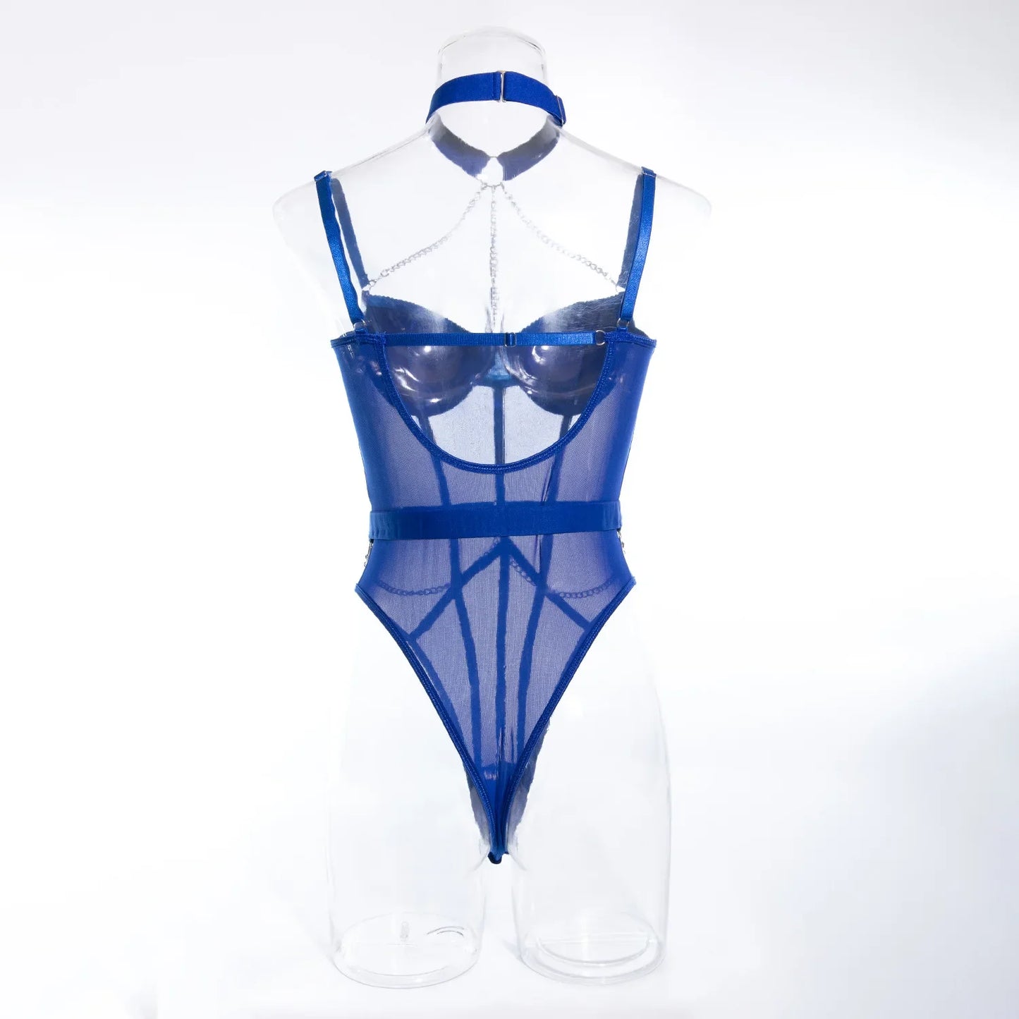 Wanita-body sensual de malla sin tirantes para mujer, monos ajustados con diseño con cadena y espalda descubierta, ropa interior transparente con tirantes, monos 2023