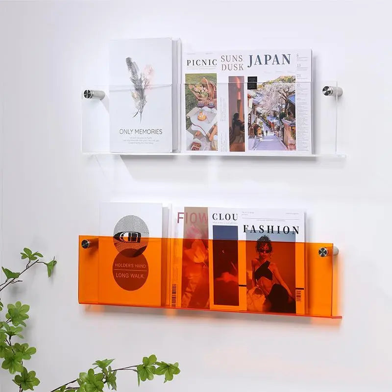 12 Color Acrylic Brochure Holder Wall Mount Magazine Rack Pamphlet Stand Floating Bookshelves Hang Display Literature Organizer