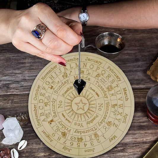 Tablero de juego de péndulo de adivinación de madera con luna, estrella, adivinación de energía, placa tallada, tablero de meditación curativa, adornos para altar